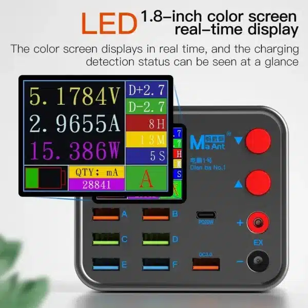 DianBa No. 1 PD 8-Port LCD Multi-Function Fast Charger Wireless Charing Mobile Phone Current Data Line Detection Burn-in Repair - Image 3
