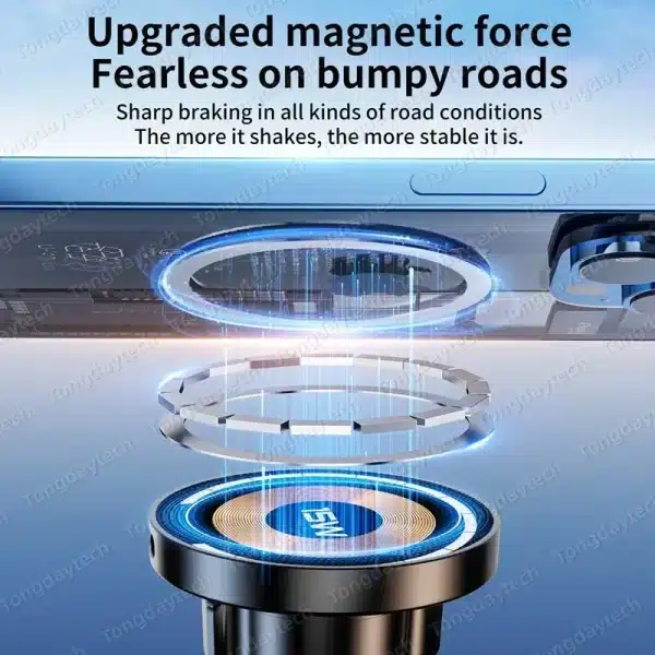 15W Magnetic Metal Car Wireless Charger 360 Rotation Multi Angle Adjustable Foldable Stand For Iphone 15 14 13 Pro Max Samsung - Image 6