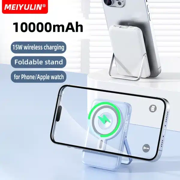 10000mAh Portable Magnetic Wireless Power Bank Stand for Apple Watch USB C Fast Charging External Battery for iPhone 15 Samsung - Image 5