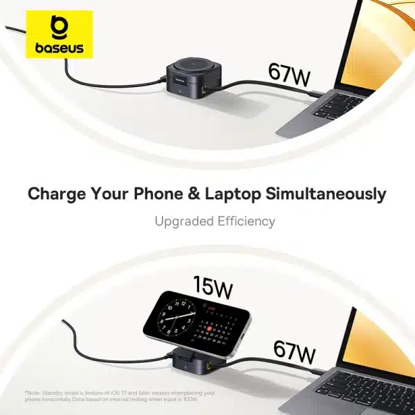 Baseus Qi2 15W Magnetic Wireless Charger 67W 2-in-1 Phone Laptop Fast Charging Dock Station For Macbook iPhone 16 14 15 Samsung - Image 3