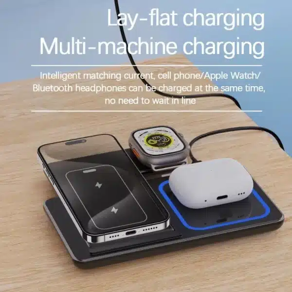 100W 3 in 1 Wireless Charger Holder For iPhone 16 15 14 13 12 Apple Watch S10/9/8 Airpods 4 Pro 2 Foldable Fast Charging Station - Image 3