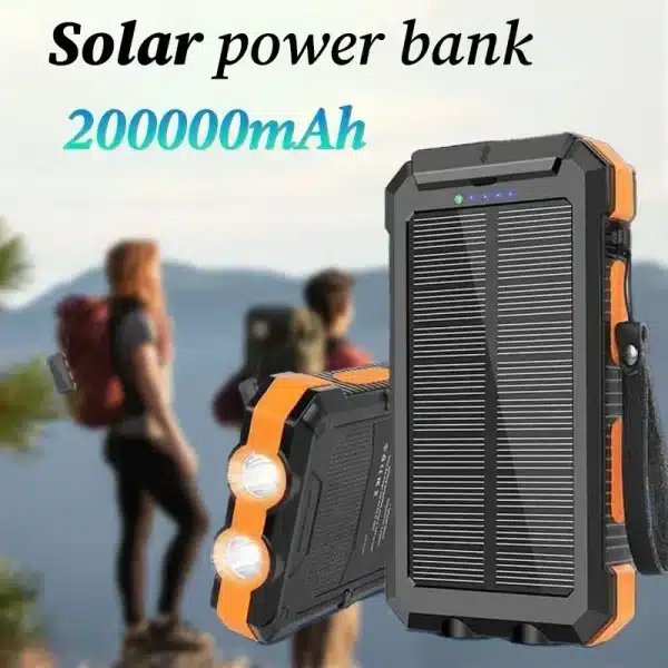 Portable Solar Power Bank 200000mAh Charging Poverbank Triple Protection External Battery Charger Strong LED Light and Dual USB - Image 3