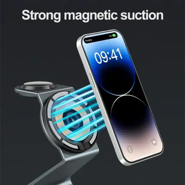 3 in 1 Magnetic 15W Fast Wireless Charger Station Stand Transparent For iPhone 12 13 14 15 Pro Max Apple Watch 9 8 7 6 5 Airpods - Image 3