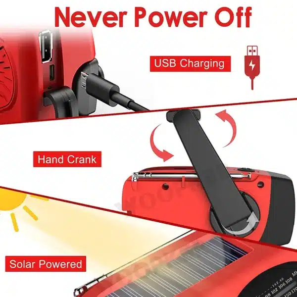Woopker 2000mAh Solar Hand Crank Radio Multifunctional Rechargeable radio FM AM NOAA Emergency LED Flashlight Power Bank - Image 2