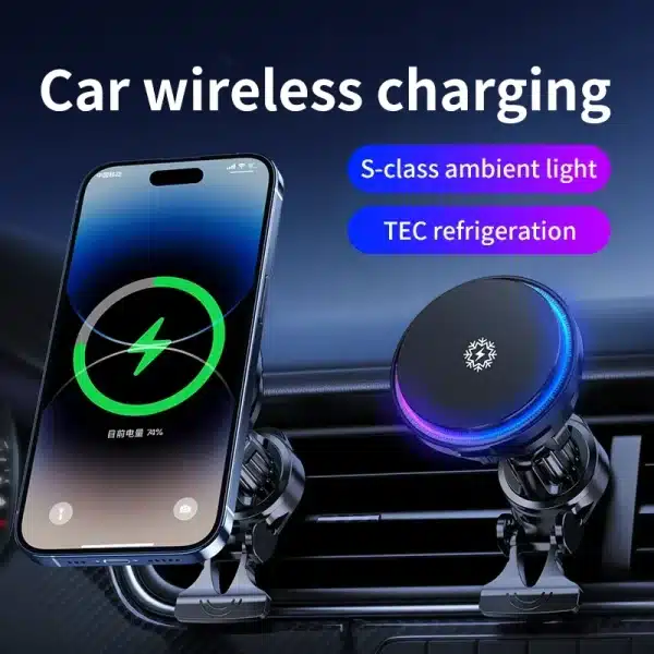 15W ice Cooling Magnetic Wireless Car Charger for iPhone 16 15 14 13 12 Pro Max MacSafe Car Phone Holder Fast Charging Station - Image 2