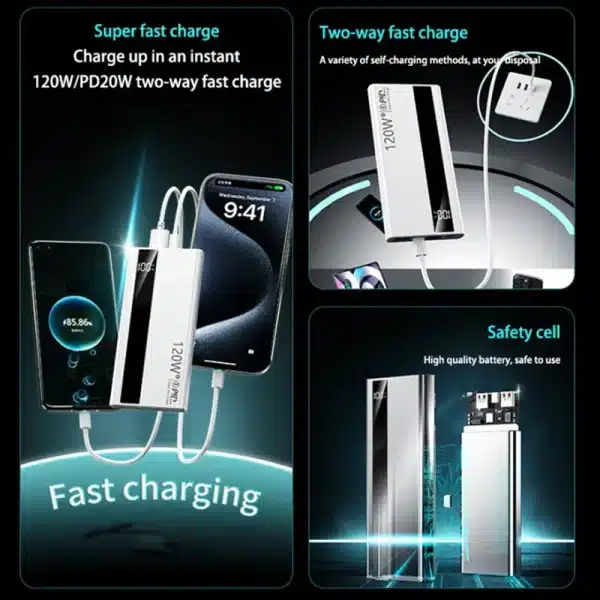 200000mAh 120W Power Bank Fast Charging High Capacity Digital Display Portable Power Bank For iPhone Xiaomi Samsung 2025 New - Image 2