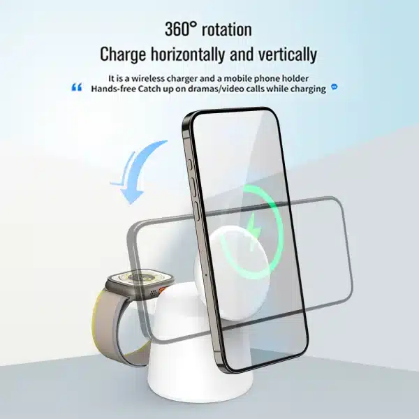 3 in 1 Magnetic Wireless Charger Stand Foldable for iPhone 15 14 13 12 Pro Max Airpods IWatch 9 8 7 6 Fast Charging Dock Station - Image 4