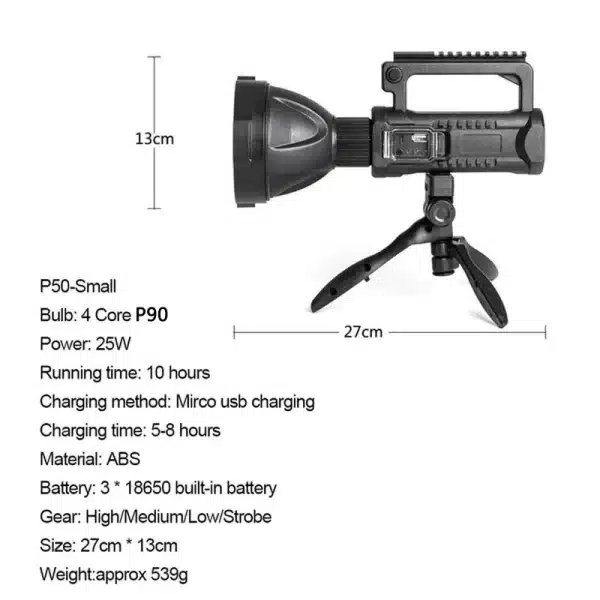 P90 Portable Powerful LED Flashlight Mountable Bracket Handheld Searchlight USB Rechargeable Spotlight Waterproof Torch Light - Image 6