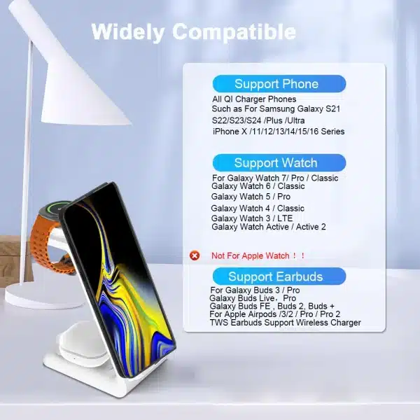 Wireless Charger 3 in 1 Stand for Samsung Galaxy Watch 7/6/5/4 Fast Charging Station for Galaxy S24/S23/S22 Wireless Charger - Image 3