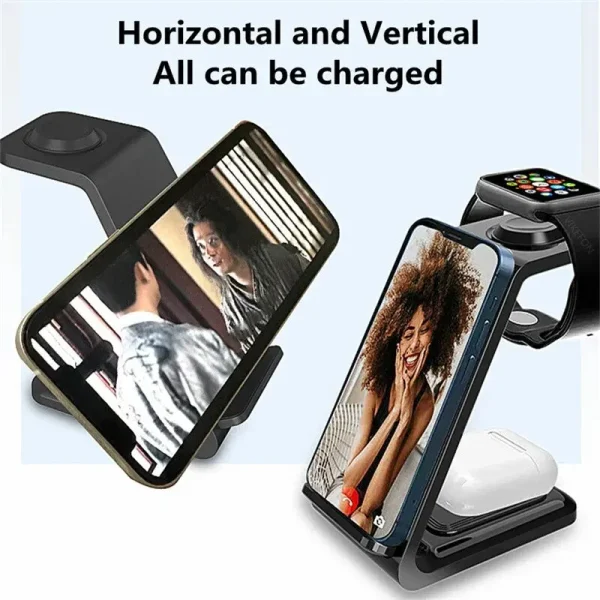 3 In 1 Wireless Charger Stand for iPhone 15 14 13 12 11 Apple Watch 9/8/7 Ultra Airpods Phone Holder 15W Fast Charging Station - Image 4