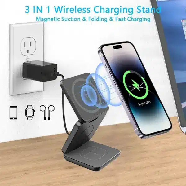 3 in 1 Foldable Magnetic Wireless Charger Stand For Magsafe iPhone 1615 14 13 12 Apple Watch 8 7 6 Airpods Fast Charging Station - Image 5