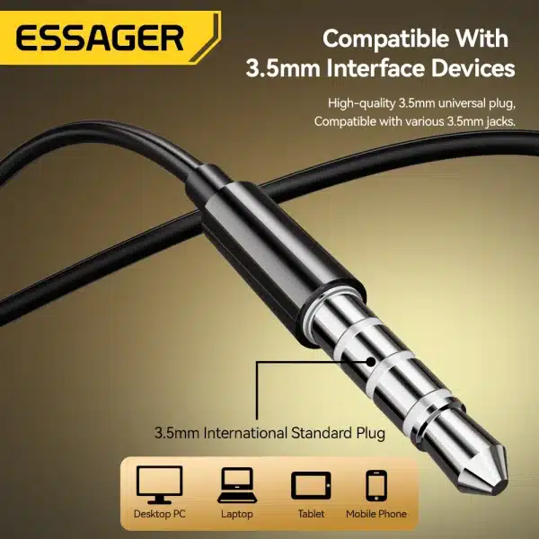 Essager 3.5mm Wired Headphones In Ear Headset Wired Earphones with Microphone Stereo Earbuds Sports In-line Control For Phones - Image 6