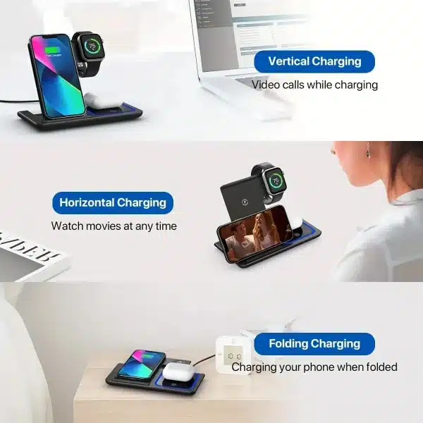 100W LED Fast Wireless Charger 3 in 1 Foldable Charging Station For iPhone 16 15 14 13 12 11 Apple Watch 9 8 7 6 5 Airpods Pro/3 - Image 5