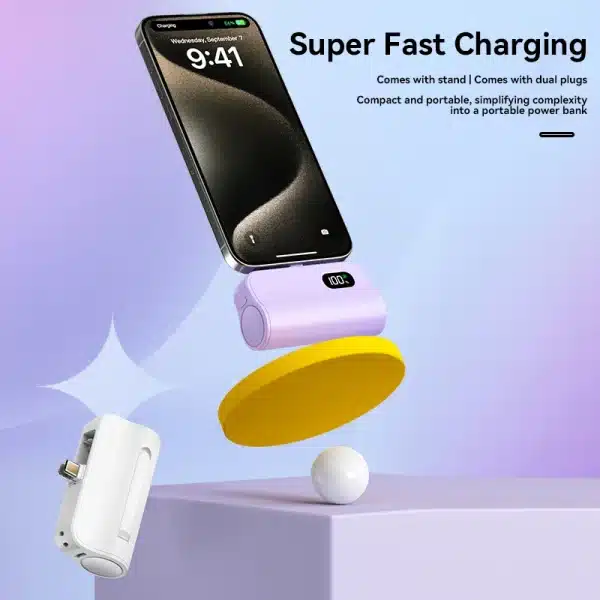 Xiaomi Mini 5000mAh Power Bank Built Cable Portable Mobile Phone Charger External Battery Capsule Powerbank For Type-C iPhone - Image 3