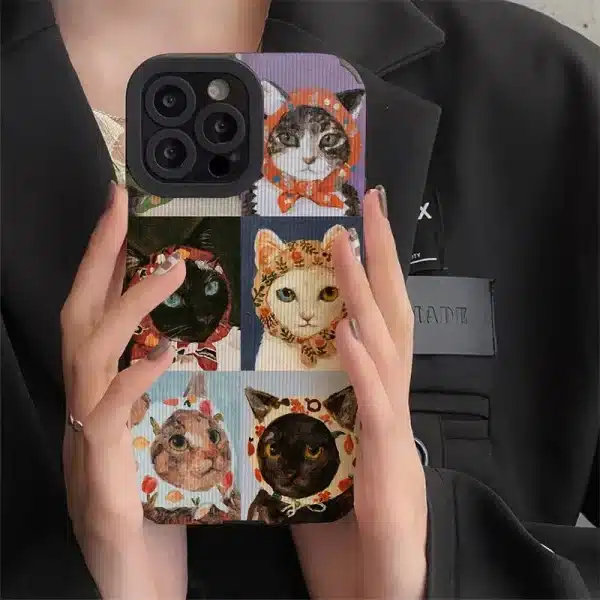 Cute Cat Art Illustration Phone Case for Iphone 11 Pro Max 12 13 Iphone 14 Pro Max Iphone 15 Pro Max Iphone 16 Pro Max Couque - Image 2