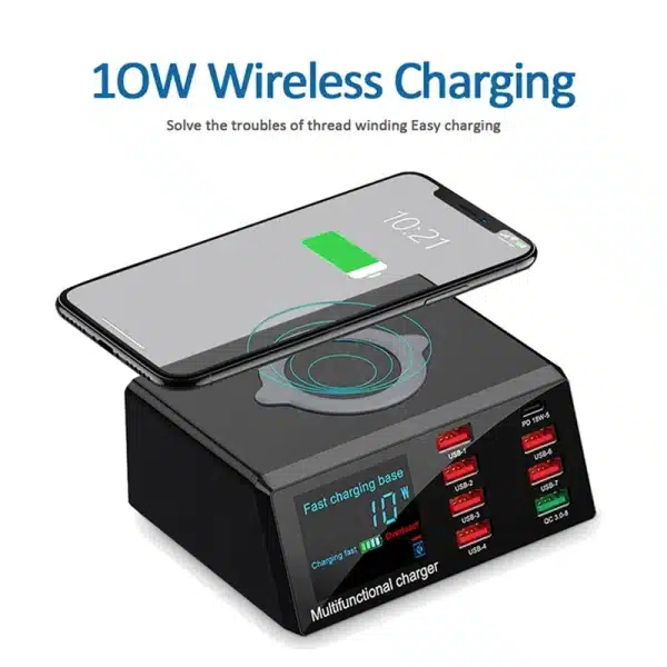 100W 8 Ports USB Charger Quick Charge 3.0 Adapter HUB Wireless Charger Charging Station PD Fast Charger For iPhone 11 13 Samsung - Image 3