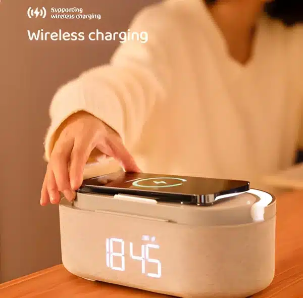 NEW Wireless Charger 15W Portable Digital FM Alarm Clock Bluetooth Speaker Radio Touch Night Light Dual Home Bedside Subwoofer - Image 2