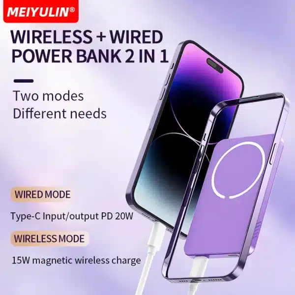 Portable Magnetic 10000mAh Power Bank Wireless Fast Charging 22.5W External Battery 5000mAh Slim Metal Powerbank For iPhone - Image 2