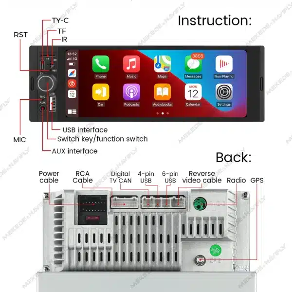Navifly 2G+32G Universal 1 Din Android 6.86 Inch HD Touch Screen Wireless CarPlay Auto Car Radio Multimedia Video Player GPS FM - Image 2