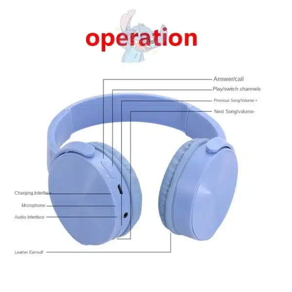 Disney Stitch Wireless Bluetooth Headphones AH-9906 HIFI Sound Stereo Foldable Headsets with Mic for Children Anime Cartoon - Image 3