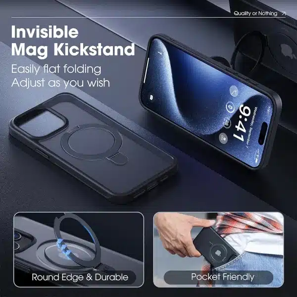 Translucent Magnetic Mobile Phone Case with Ring Kickstand for iPhone 16 15 14 Pro Max Plus 13 12 11 Mobile Cases Slim Cover - Image 2