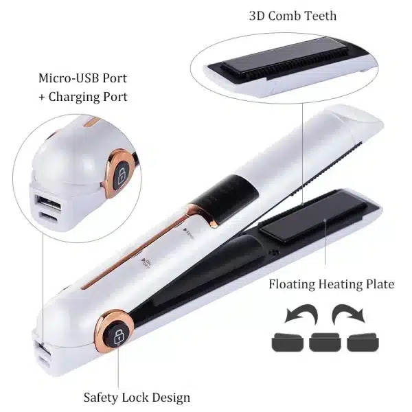 Portable Wireless Hair Straightener With Power Bank Function Rechargeable Hair Straightening Curling Flat Iron For Home Travel - Image 5