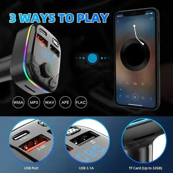 Car Wireless FM Transmitter Adapter Dual USB Port Charger Cigarette Lighter MP3 Player Kit Hands-Free 3.4A Fast Charge - Image 3