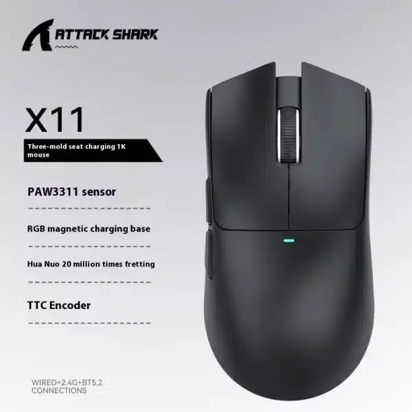 Attack Shark X11/R1 Mouse Three Mode Bluetooth Wireless With Charger Base Rgb Ergonomics Mouse Lightweight Gamer Accessories - Image 3