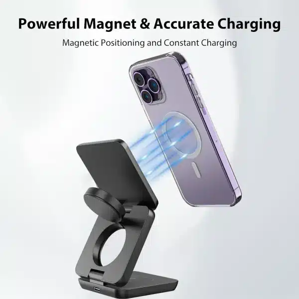 3 in 1 Foldable Magnetic Wireless Charger Stand For Magsafe iPhone 1615 14 13 12 Apple Watch 8 7 6 Airpods Fast Charging Station - Image 2