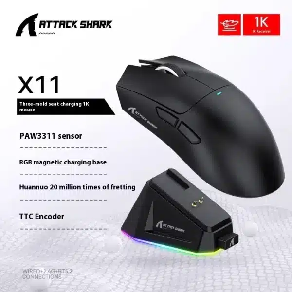 Attack Shark X11/R1 Mouse Three Mode Bluetooth Wireless With Charger Base Rgb Ergonomics Mouse Lightweight Gamer Accessories - Image 5