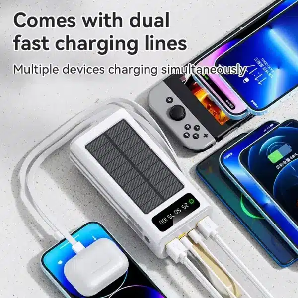 Xiaomi 100000mAh Thicken Solar Power Bank Big capacity Built-in Cables External Battery LED Light Power Bank for iPhone Huawei - Image 4