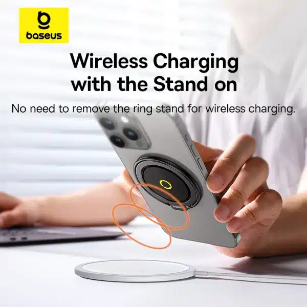 【New】Baseus Magnetic Ring Phone Holder Stand for MagSafe Wireless Charging for iPhone 16 15 14 Pro Max 360 Rotating Finger Stand - Image 2