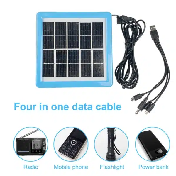 8W Solar Panel With USB 5 In 1 Cable Waterproof Portable Stabilize Battery Charger For Outdoor Camping Phone Charging Power Bank - Image 3