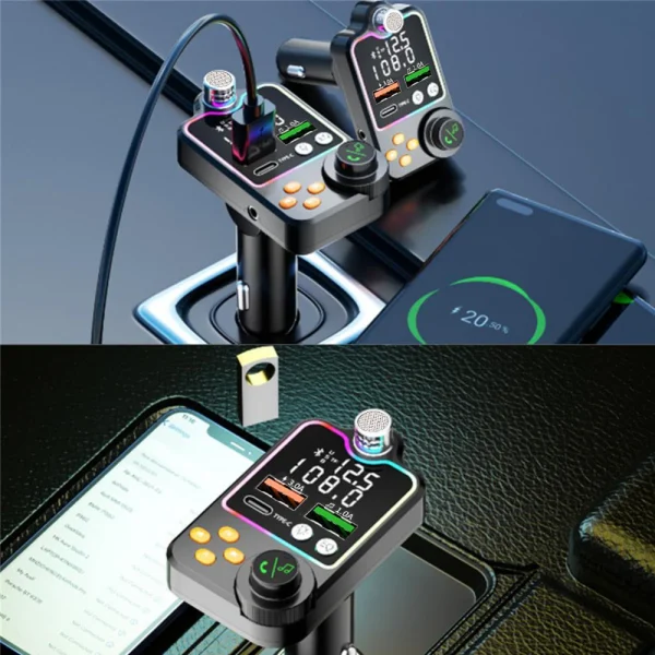 Bluetooth 5.0 Car FM Transmitter Dual USB Car Charger PD Type-C Fast Charging Wireless Handsfree Call Audio Receiver MP3 Player - Image 3