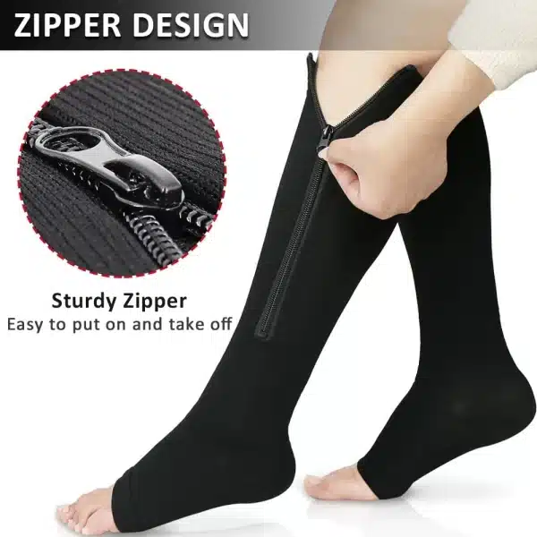 Zipper Compression Socks for Women and Men Open Toe 15-20mmhg Zippered Compression Socks Guard for Skin Protection - Image 3