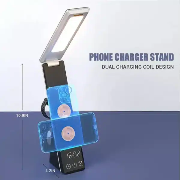 6 IN 1 Wireless Charger Alarm Clock Table Lamp Stand for IPhone 15 14 13 Pro Max Fast Charging Station for Apple Watch AirPods - Image 5