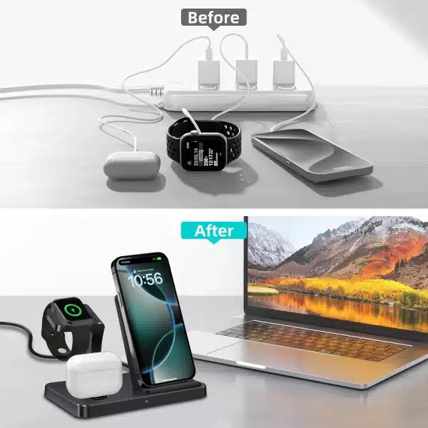 3 in 1 Wireless Charger For iPhone 16 15 14 13 12 Pro Max Fast Charging Dock Station For iWatch 10 9 8 Airpods 3 Induction Stand - Image 3