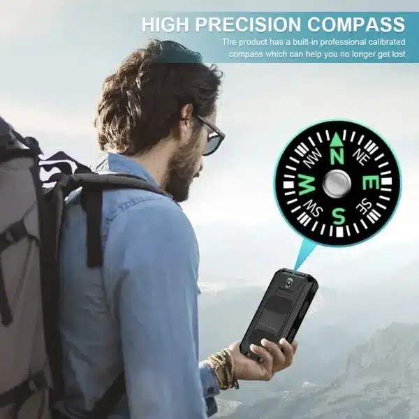 200000mAh Large Capacity Solar Power Bank New Portable With Lanyard Compass External Battery Outdoor Camping Charging Powerbank - Image 4