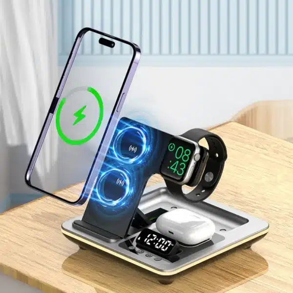 New 5 in 1 Protable Wireless Fast Charger Dock Station for Galaxy S25 Ultra S24/S23 Watch 7/6/5/4/3/2 Classic with Warm Light - Image 3