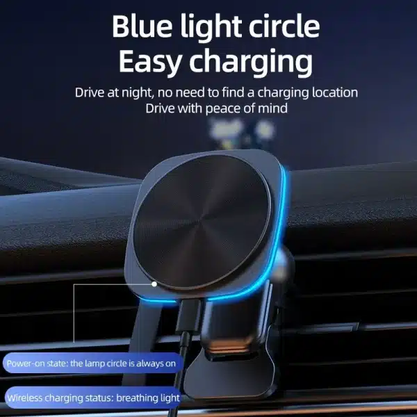 RGB Magnetic Car Phone Holder Stand 30W Wireless Charger Car Mount For iPhone 14 13 12 Pro Max Car Fast Charging Station Macsafe - Image 3