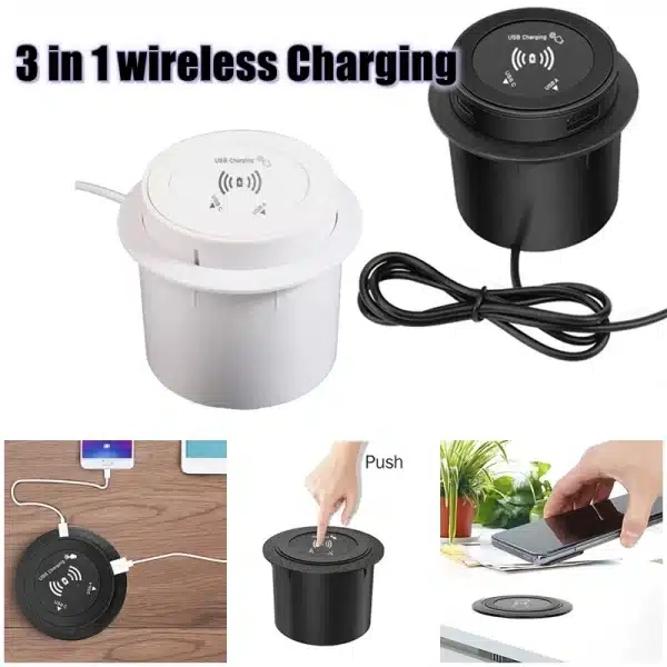 Multifunctional 3-in-1 30W Fast Wireless Charger Pop-up Desktop Embedded Quick Wireless Charger With USB Port For Smartphone - Image 2