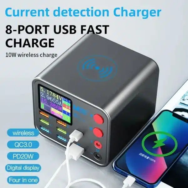 DianBa No. 1 PD 8-Port LCD Multi-Function Fast Charger Wireless Charing Mobile Phone Current Data Line Detection Burn-in Repair - Image 2
