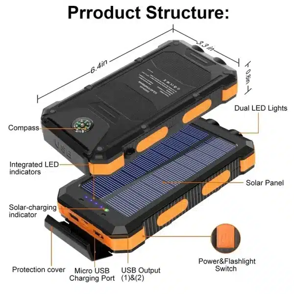 200000mAh Large Capacity Solar Power Bank Portable Outdoor Charger PowerBank External Waterproof Battery Charging with LED Light - Image 4