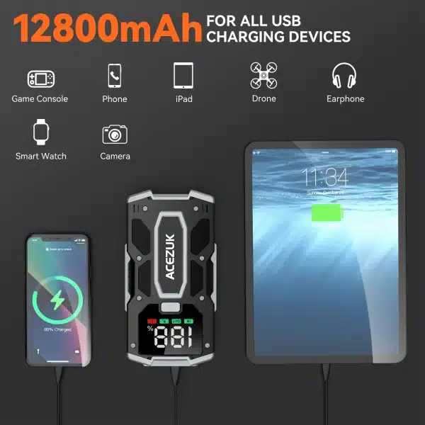 12800mAh 3000A Car Jump Starter Power Bank 12V Portable Car Battery Booster Charger Starting Device Petrol Diesel Car Starter - Image 4