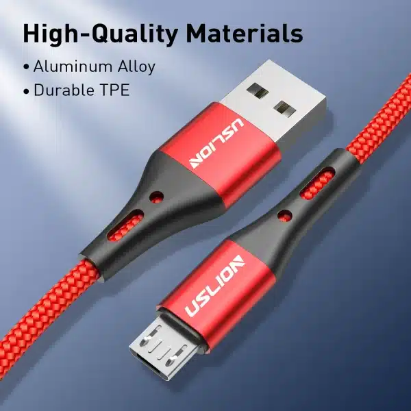 USLION 3A Micro USB Cable Fast Charge USB Data Cable Cord for Samsung S6 Xiaomi Redmi Android Micro usb Cable Mobile Phone Red - Image 6