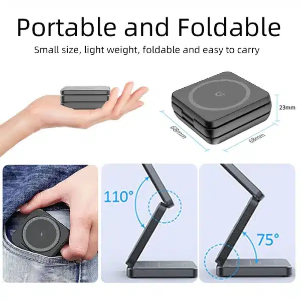 3 In 1 Foldable Magnetic Wireless Charger Stand For iPhone 15 14 13 Pro Max iWatch 8 7 6 AirPods 3 2 Station Dock Fast Charger - Image 3