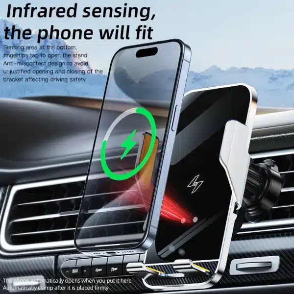 New Wireless Car Phone Holder with Charger 15W Wireless Phone Charging Mobile Holder for Car for iPhone Huawei Samsung Xiaomi - Image 5