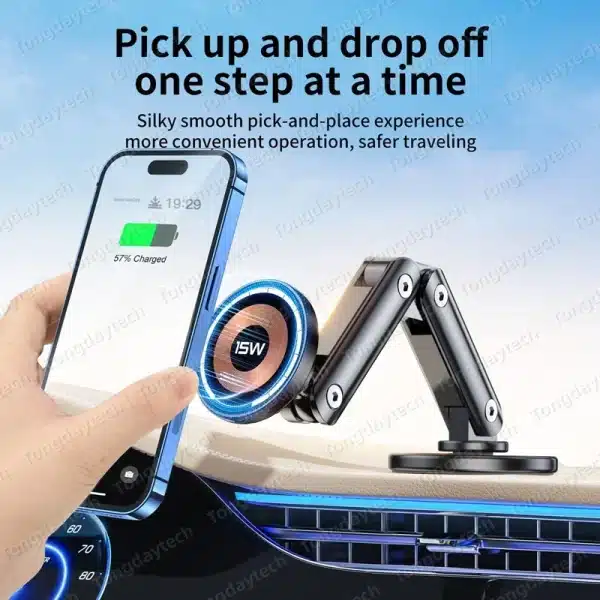 15W Magnetic Metal Car Wireless Charger 360 Rotation Multi Angle Adjustable Foldable Stand For Iphone 15 14 13 Pro Max Samsung - Image 3