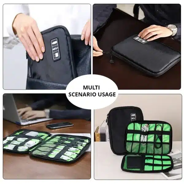 1pc Black Green Storage Bag Electronic Accessory Organizer Portable Usb Data Cable Charger Plug Travel Waterproof Organizer - Image 5