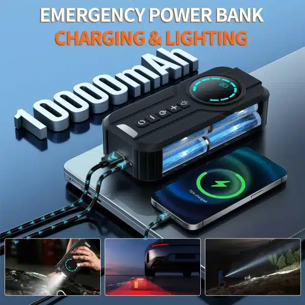 Car Jump Starter Air Compressor With Power Bank Portable Electric Pump Auto Battery Booster 12V Jump Box With Flashlight - Image 4